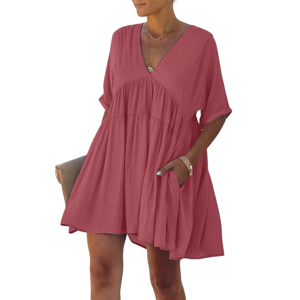 KIRUNDO red casual loose v neck short dress size XL net